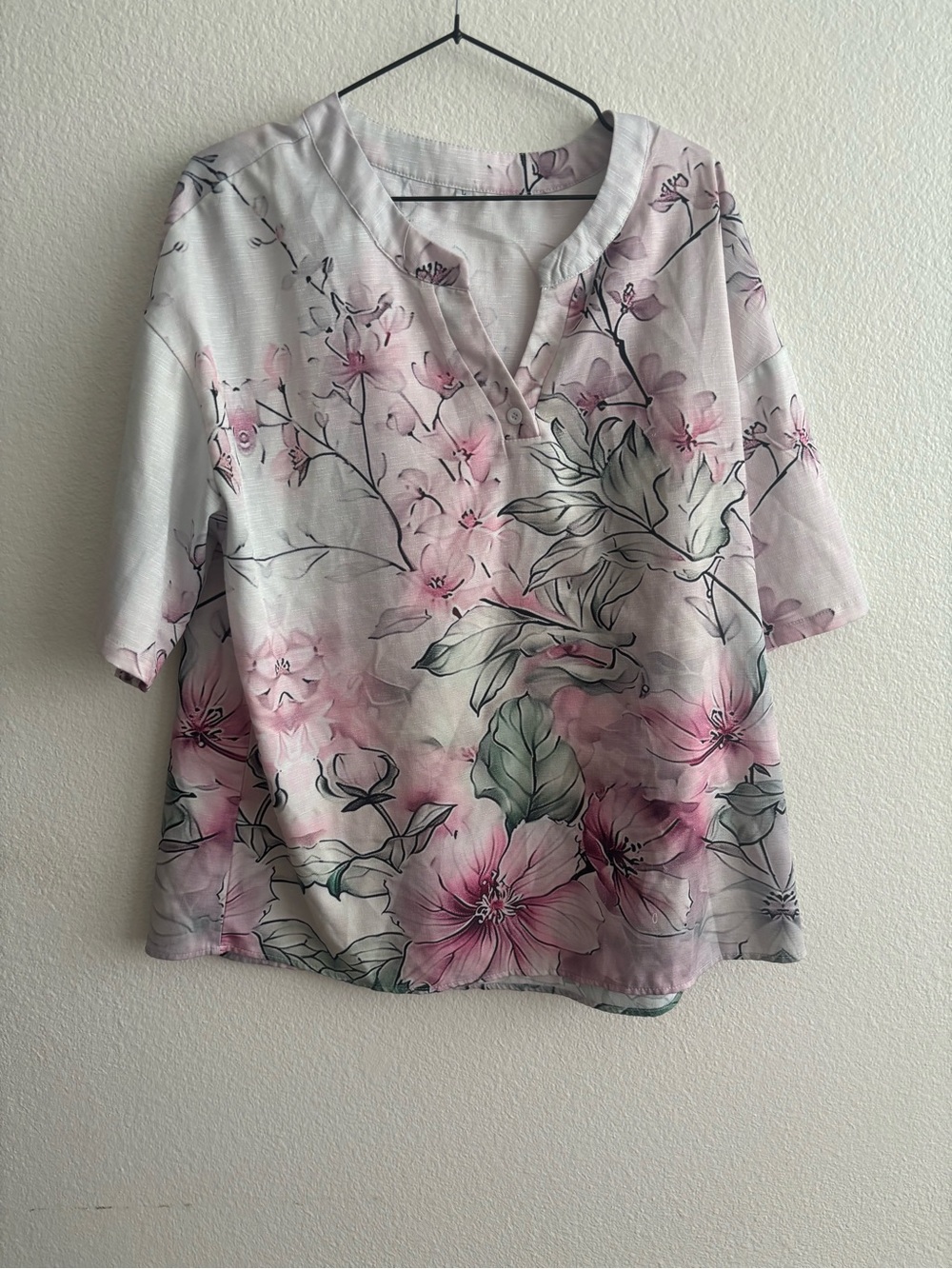 Floral Pink V-Neck Tunic Top - Unbranded - Picture 3 of 4